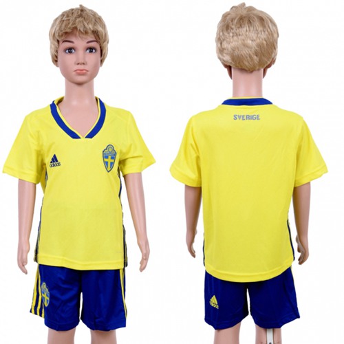 Sweden Blank Home Kid Soccer Country Jersey - Click Image to Close